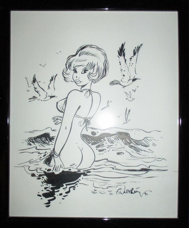 François Walthéry, Natacha à la plage ... - Original Illustration