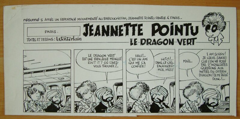 Marc Wasterlain, Jeannette Pointu n° 0, Le Dragon vert, planche 5, strip A, 1982. - Planche originale