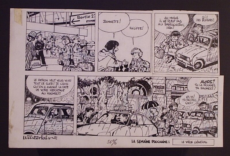 Marc Wasterlain, Jeannette Pointu n° 0, Le Dragon vert, planche 5, strips C et D, 1982. - Planche originale