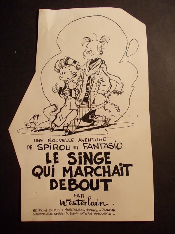 Marc Wasterlain, Spirou et Fantasio, « Le Singe qui marchait debout », 1980. - Illustration originale