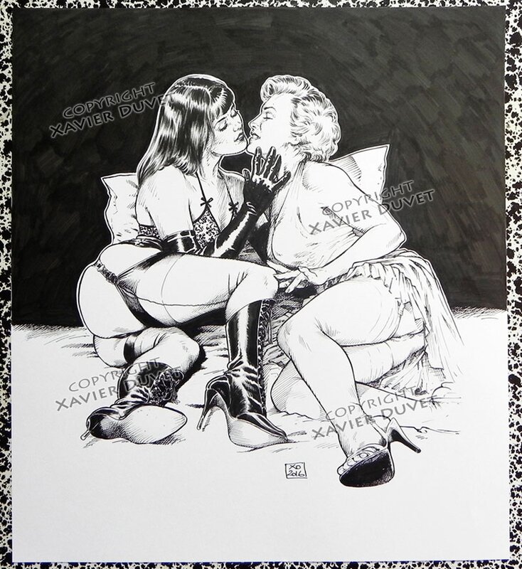 Xavier Duvet, Bettie page & marilyn monroe - Original Illustration