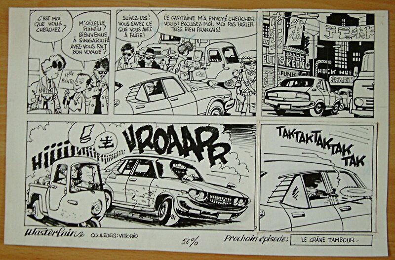 Marc Wasterlain, Jeannette Pointu n° 0, Le Dragon vert, planche 7, strips C et D, 1982. - Planche originale