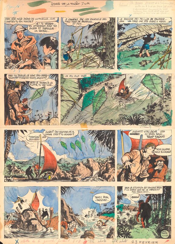 Eddy Paape, Yvan Delporte, Jean Doisy, Valhardi, « Les Etres de la Forêt », planche 7, 1950. - Comic Strip