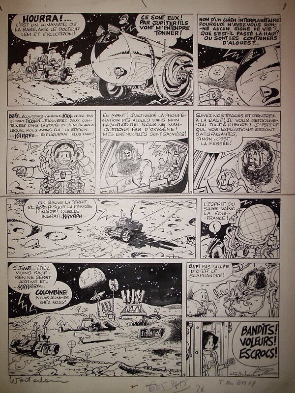 Marc Wasterlain, Bob Moon et Titania n° 1, « Une Base sur la Lune », planche 27, 1971. - Planche originale