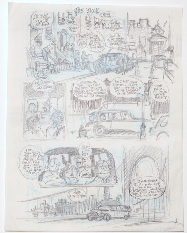 Will Eisner, The Block - Crayonné pour admirer le parcours de sa main sur le papier - Œuvre originale