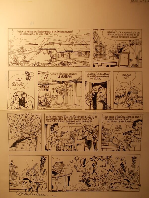 Marc Wasterlain, Le Docteur Poche, « Le Pivert Jaune pâle », planche 9, 1977. - Planche originale