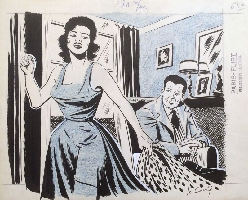 Jean Le Cocq, Illustration pour un numéro du magazine Paris-Flirt, années 1950 - Illustration originale
