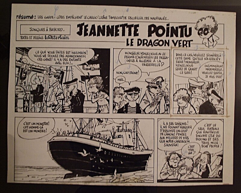 Marc Wasterlain, Jeannette Pointu n° 0, Le Dragon vert, planche 10, strips A et B, 1982. - Planche originale