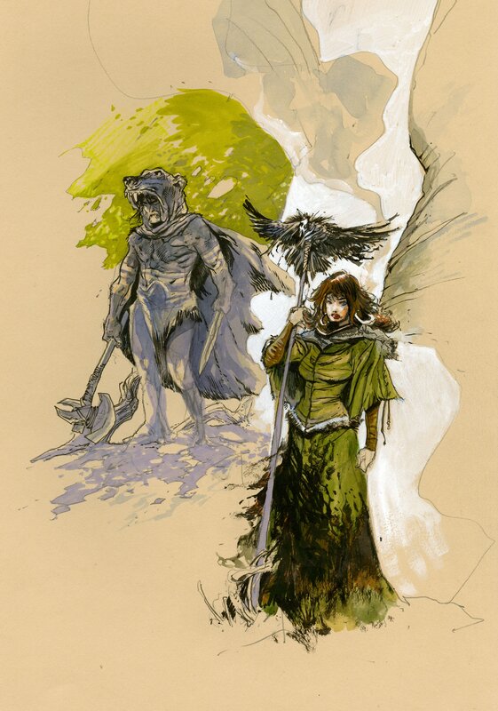 Witch & berserker by Lionel Marty - Original Illustration