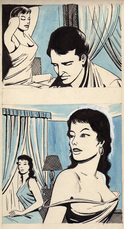 Jean Le Cocq, Deux cases à l'encre avec rehauts d'aquarelle - Publication inconnue, années 1950 - Comic Strip