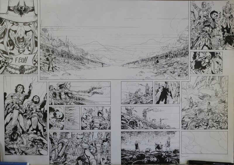Nicolas Siner, Jérôme Le Gris, Horacio d'Alba, Le Roi Soldat, double planche originale - Comic Strip