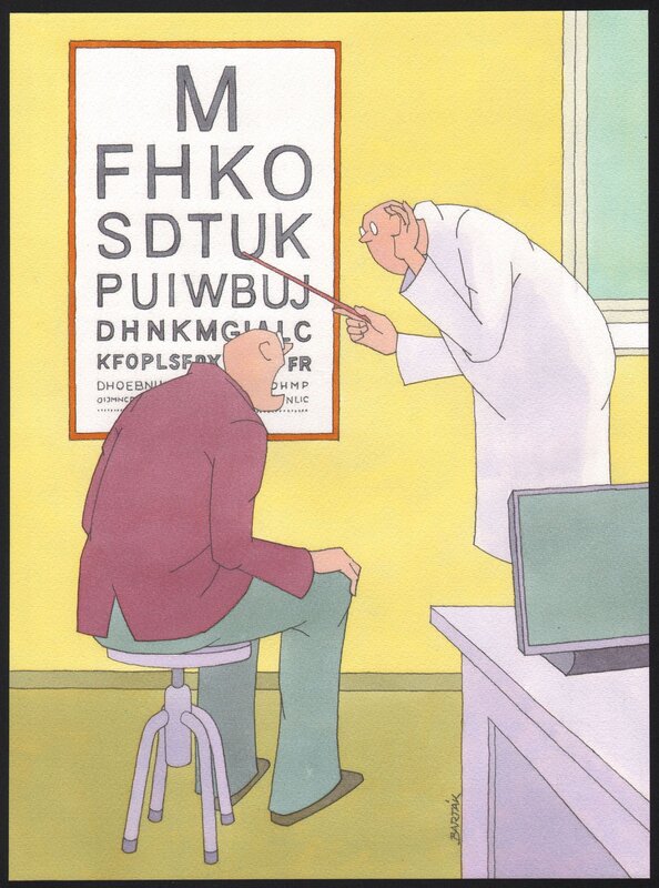 Miroslav Bartak, At the ophthalmologist - Original Illustration