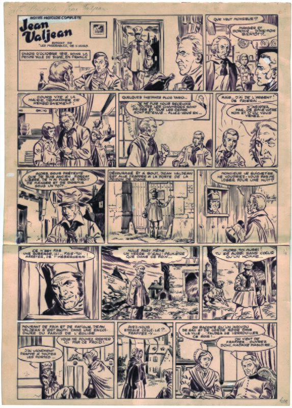 Fred & Liliane Funcken, Jean Valjean, pl. 1, recueil Tintin 30, n° 11. - Planche originale