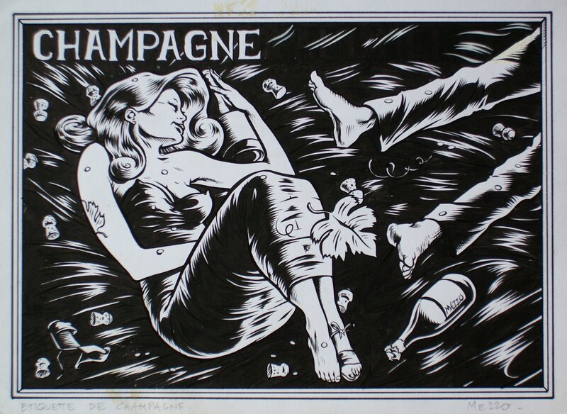 Mezzo, Etiquette de champagne - Illustration originale