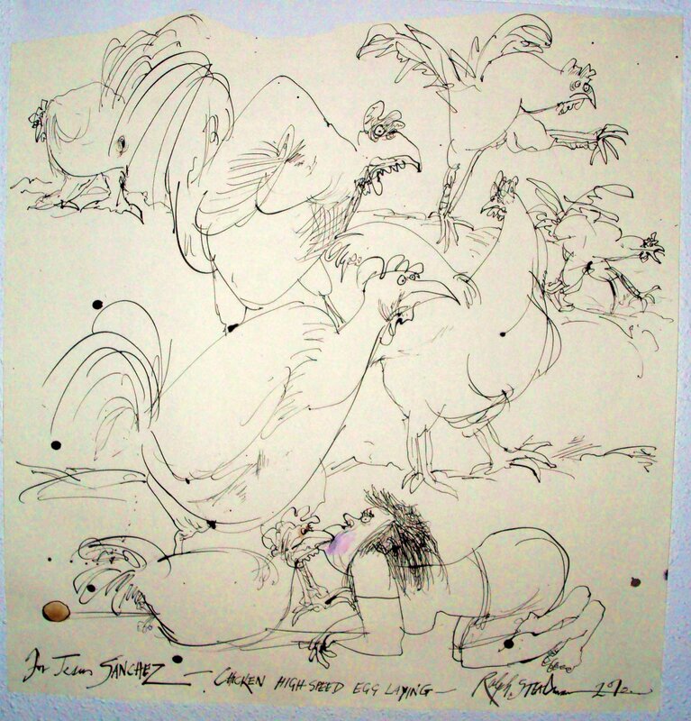Ralph Steadman, Chicken high-speed egg laying - Illustration originale