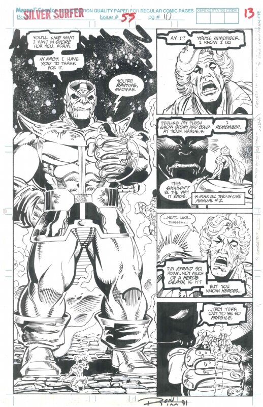 Ron Lim, Tom Christopher, Silver Surfer #55, pg. 10 - Thanos with Infinity Gauntlet by Ron Lim & Tom Christopher - Planche originale