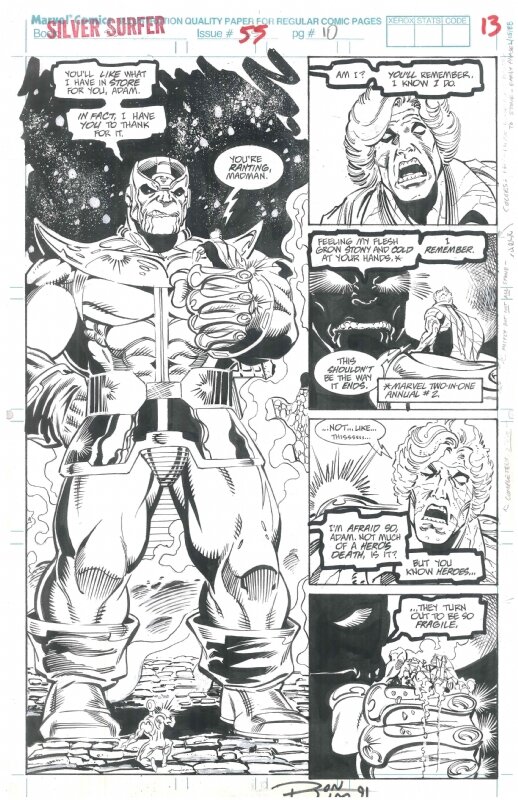 Ron Lim, Tom Christopher, Silver Surfer #55, pg. 10 - Thanos with Infinity Gauntlet by Ron Lim & Tom Christopher - Planche originale