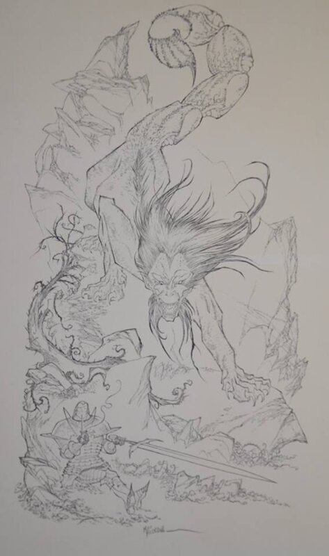 Bruno Maïorana, La Manticore et le chevalier - Original Illustration