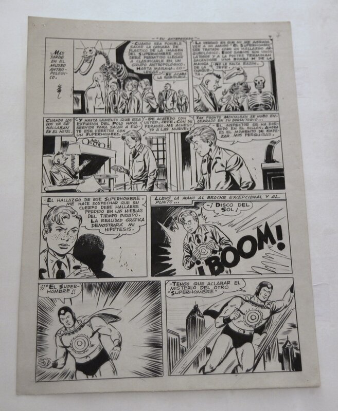 Emilio Giralt Ferrando, Joan Llarch, Super hombre !! mélange de captain marvel  et superman hispanique ..circa 1958 - Planche originale