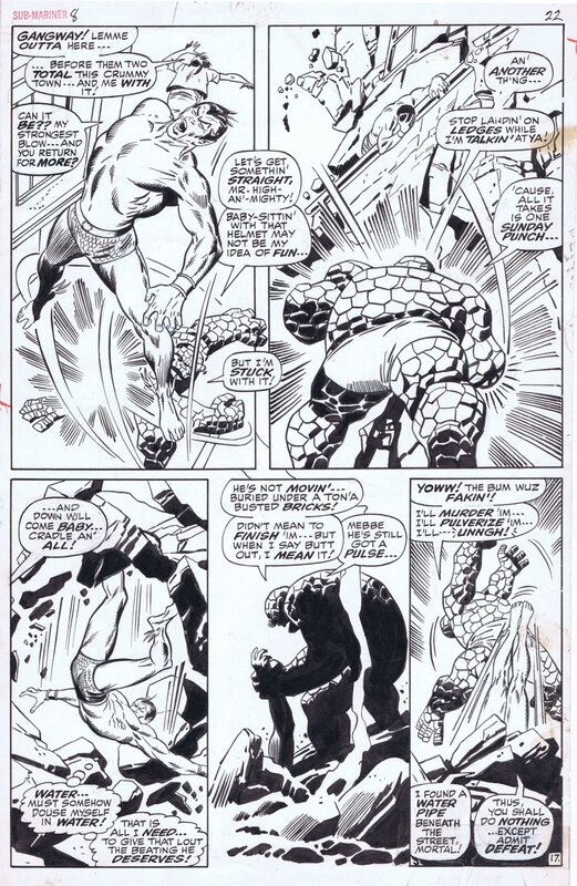 John Buscema, Dan Adkins, 1968-12 Buscema/Adkins: Sub-Mariner #8 p22 vs. the Thing - Planche originale