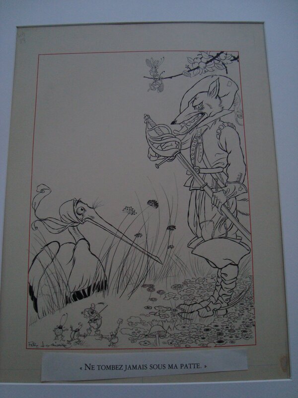 Felix Lorioux, Le loup et la cigogne Fable de LA FONTAINE - Original Illustration