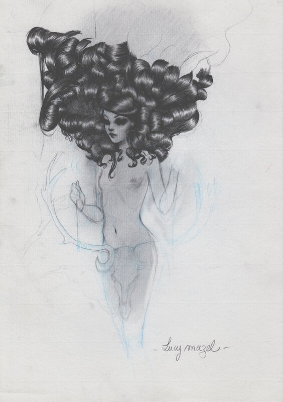 Mazel - illustration originale - Jeune fille au cerf - Original Illustration