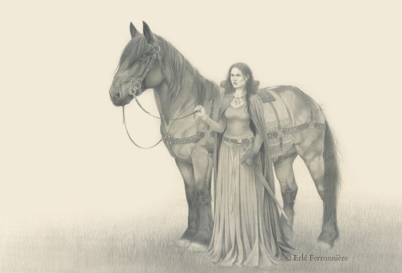 Erlé Ferronnière, Cavalière 2 - Noir & blanc - Original Illustration