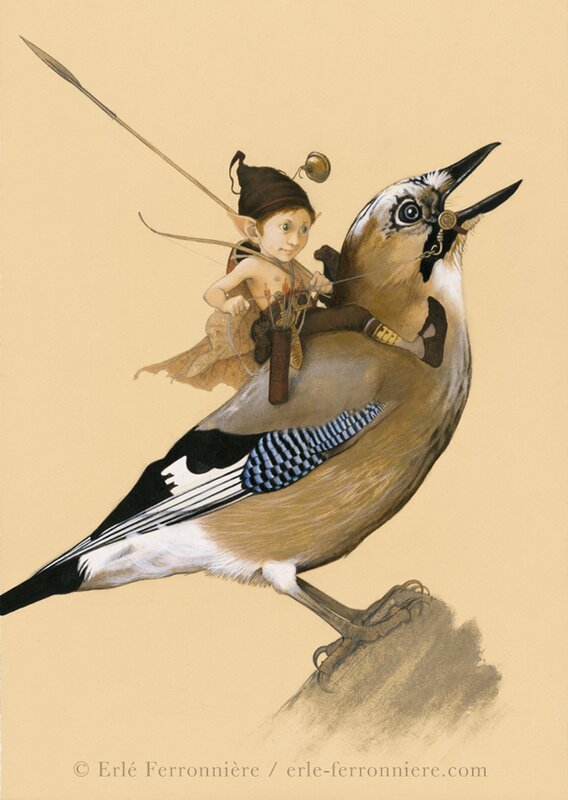 Féetaud sur un geai by Erlé Ferronnière - Original Illustration