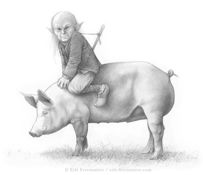 Koril sur le cochon par Erlé Ferronnière - Illustration originale