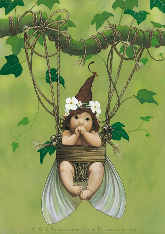 Erlé Ferronnière, Le bébé fée suspendu - Original Illustration