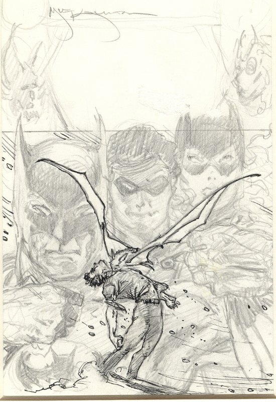 Mike Kaluta Batman family cover prelim - Original art