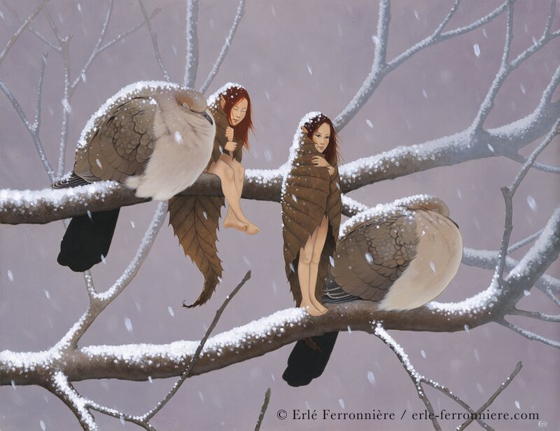 Fées sous la neige. par Erlé Ferronnière - Illustration originale