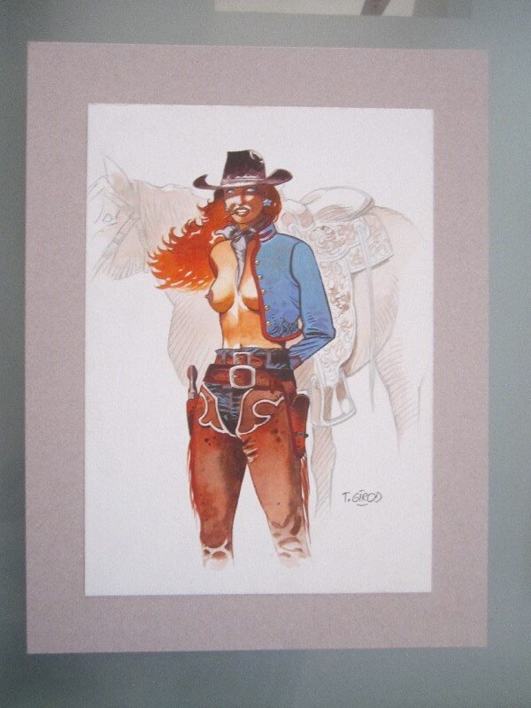 Planche originale + crayonné PIN UP publiée dans western corset - girod - Original Illustration