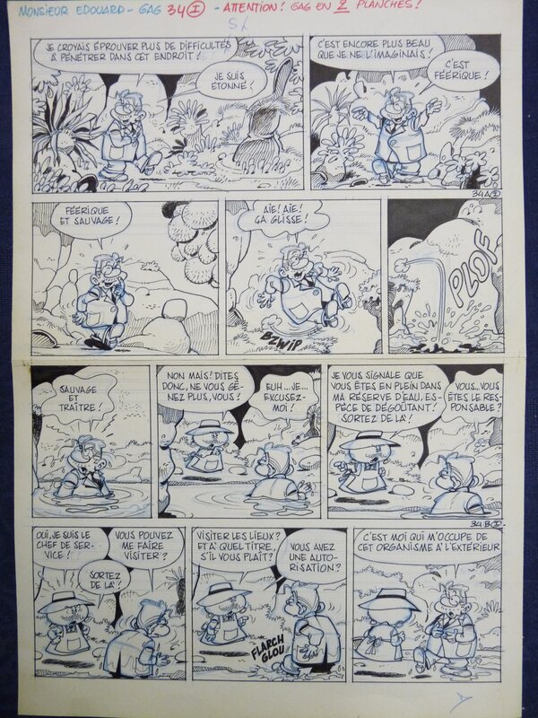 Didgé, Monsieur EDOUARD Gag 34 en deux planches - Planche originale