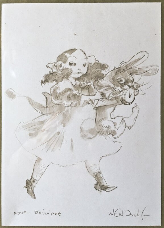 WENDLING  Alice et le lapin - Illustration originale