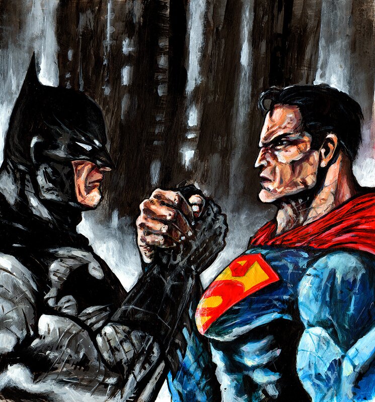 Superman et Batman par Virginio Vona - Illustration originale
