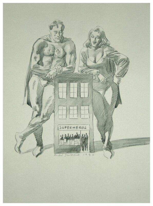 André Juillard, Illustration pour la librairie Super-Héros - Original Illustration