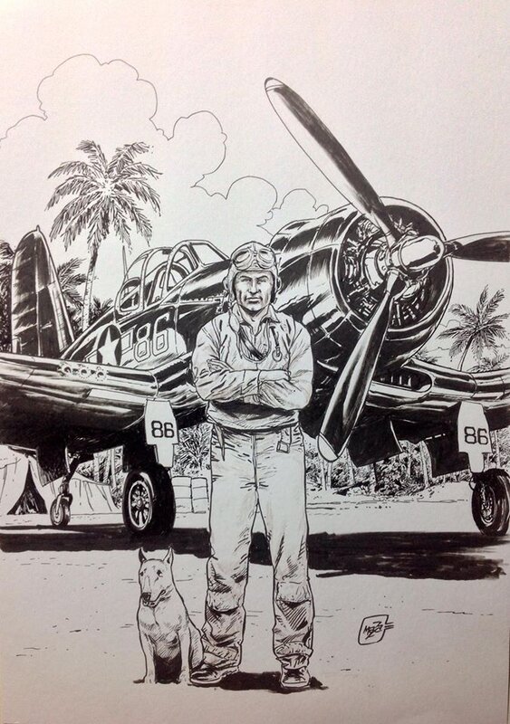 Maza, Greg Pappy Boyington - VMF 214 -F4U-1A Corsair - Illustration originale