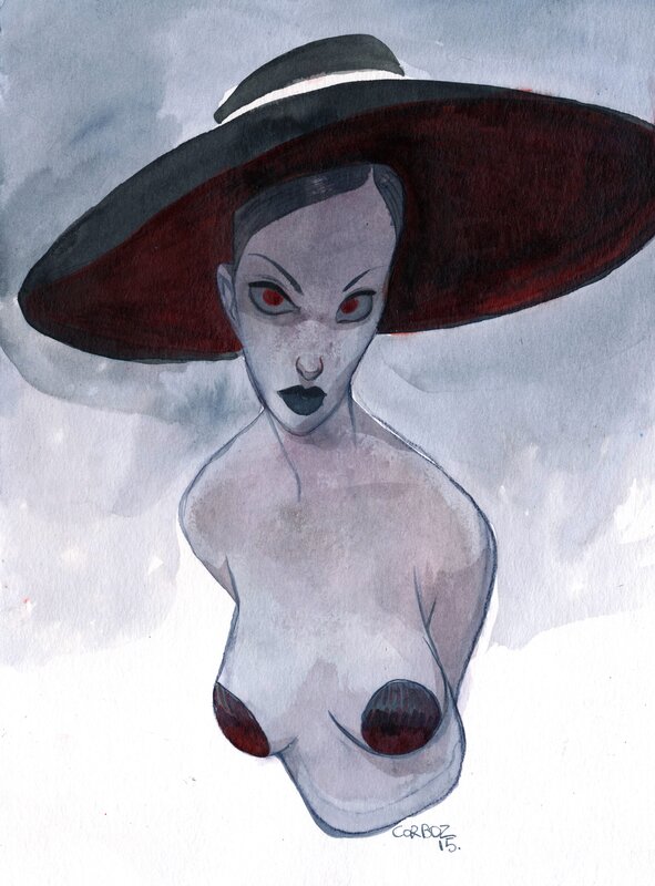 Nu au chapeau by Yannick Corboz - Original Illustration