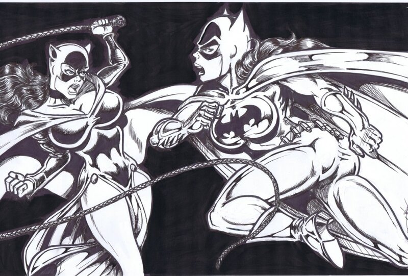 Catwoman vs Batgirl par Peter Temple - Illustration originale