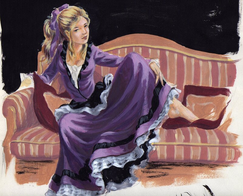 Jérémy Coll, Jeune femme sur un canapé - Illustration originale