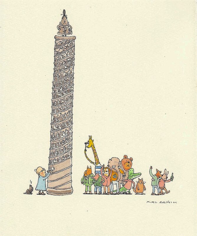 En vente - Mattias Adolfsson, Colonne Vendôme revisitée - Illustration originale