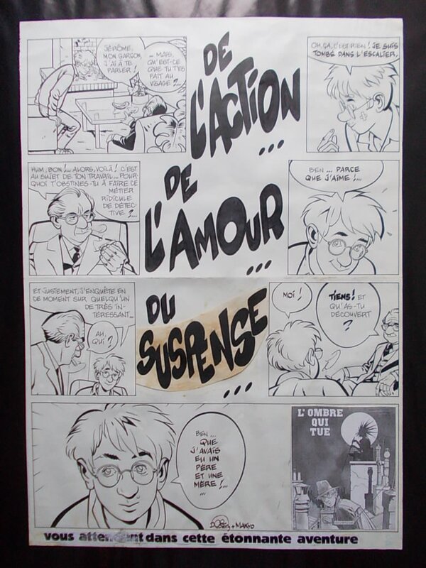 Alain Dodier, Makyo, Jérôme K. Jérôme Bloche n° 1, « L'Ombre qui tue », planche de promotion, 1986. - Planche originale