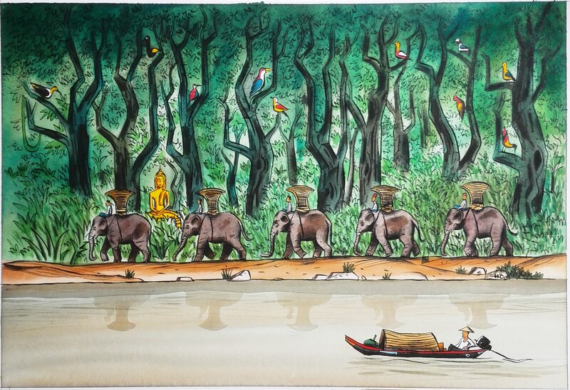 Loustal, Laos : The Elephant Caravan - Illustration originale