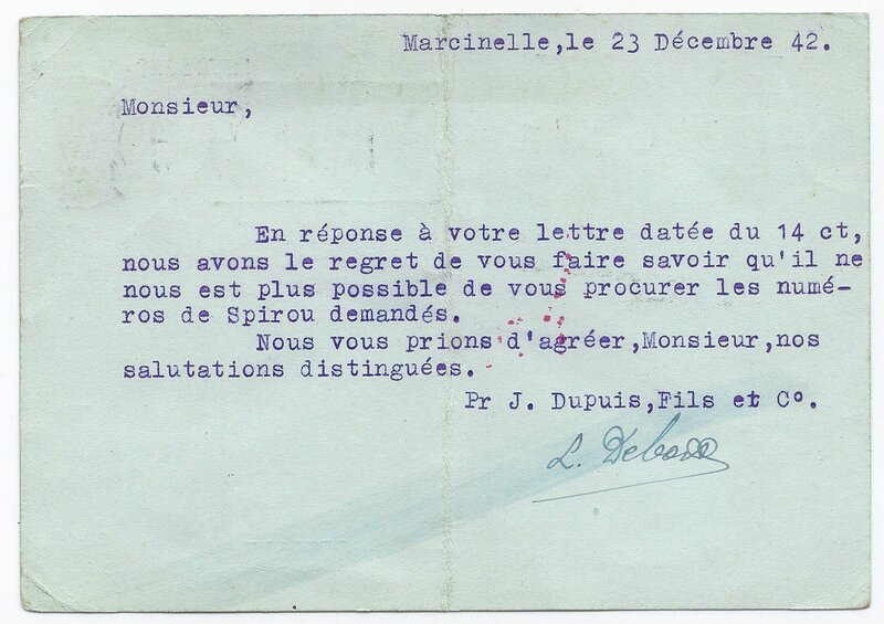 unknown, 03 b / Année 1942 / Courrier de la Maison d'Editions Jean DUPUIS et Fils, 23 décembre 1942. - Œuvre originale