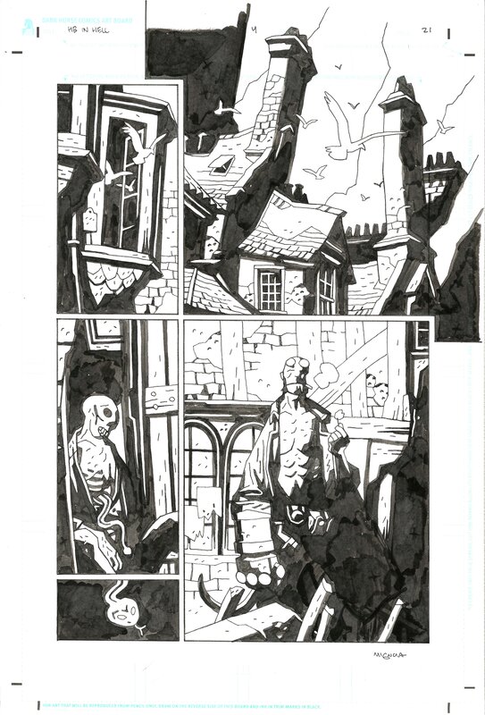 Hellboy in Hell #4 par Mike Mignola - Planche originale