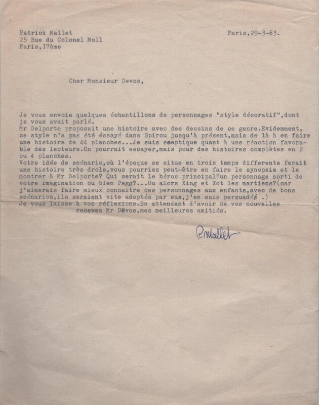 19 / Année 1963 / Courrier de Pat Mallet à Jacques Devos, 29 mars 1963. - Original art