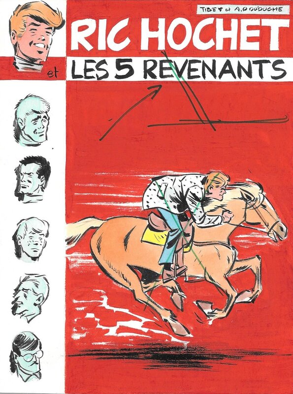 Tibet - Ric Hochet - Les 5 revenants - Projet couverture d'album - 1970 - Original art