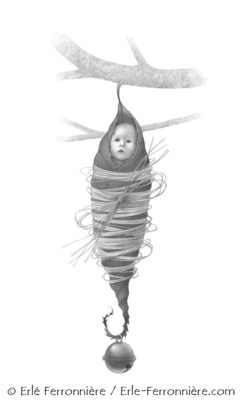Erlé Ferronnière, Bébé fée suspendu (Moïra) - Original Illustration