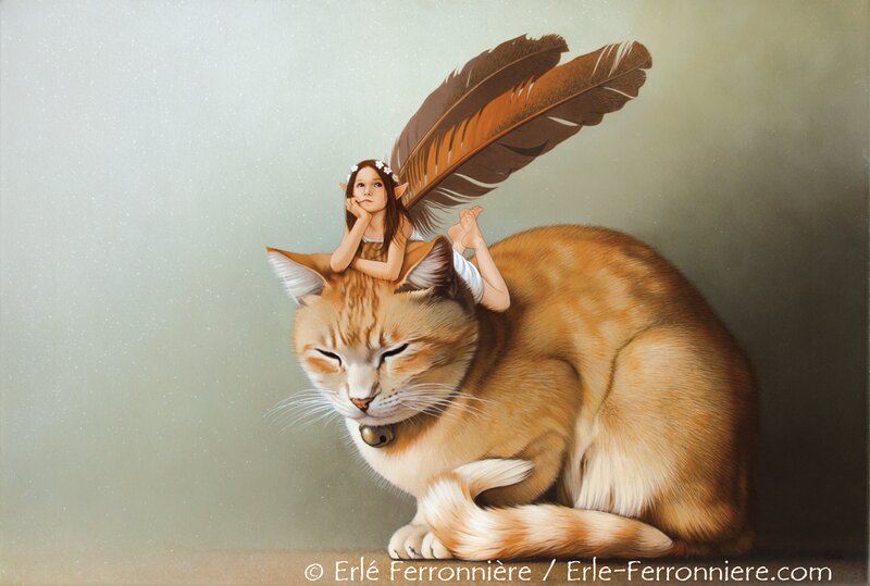La fée sur le chat by Erlé Ferronnière - Original Illustration